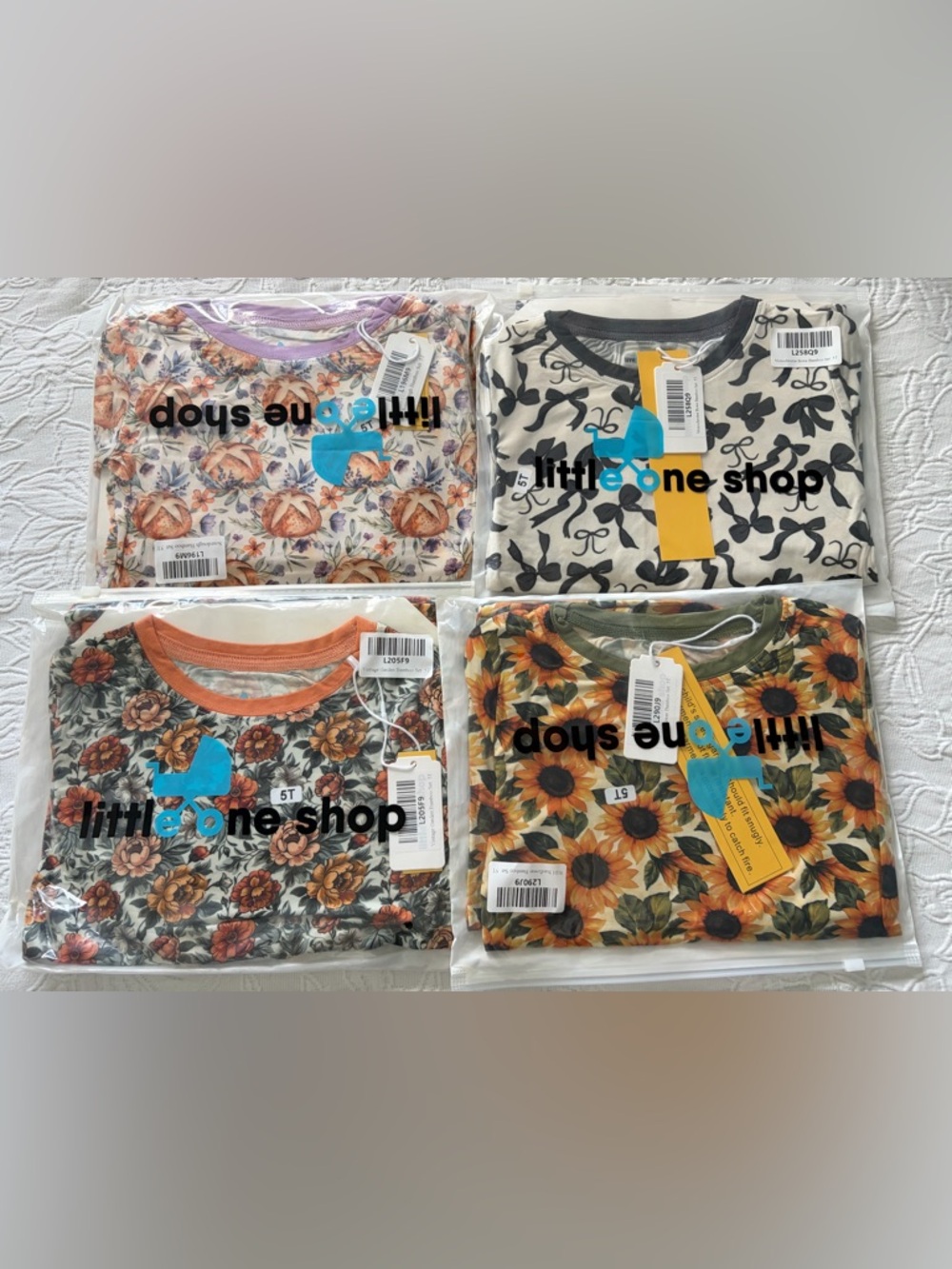 Little One Shop Floral & Sunflower Kids Tops - Set of 4 (5T) new bamboo pjs